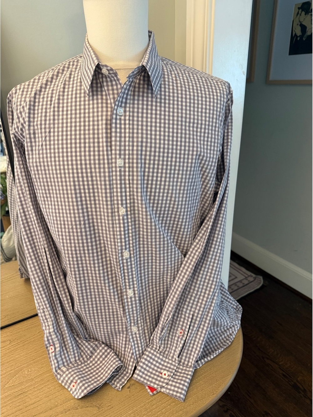 UNTUCKit Men's Large Gray and White Checkered Button-Down Shirt